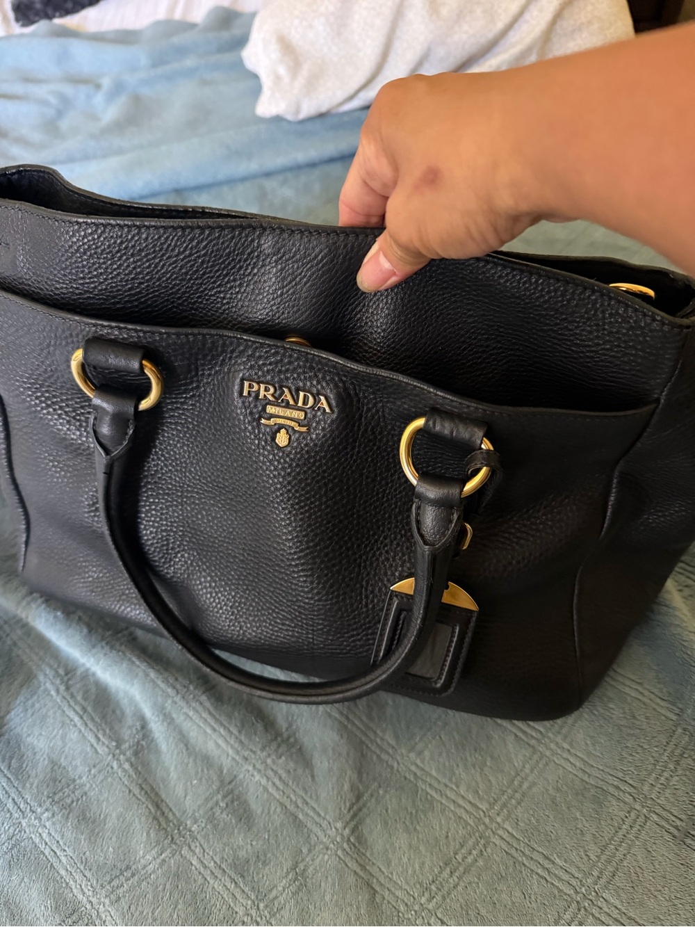 Prada Black Pebbled Leather Top-Handle Tote with Gold Hardware - Picture 4 of 11